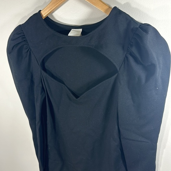 {H&M} NWOT Puff-sleeved Bodysuit Thick Jersey Cut out Key hole Sweat Heart - Picture 1 of 8